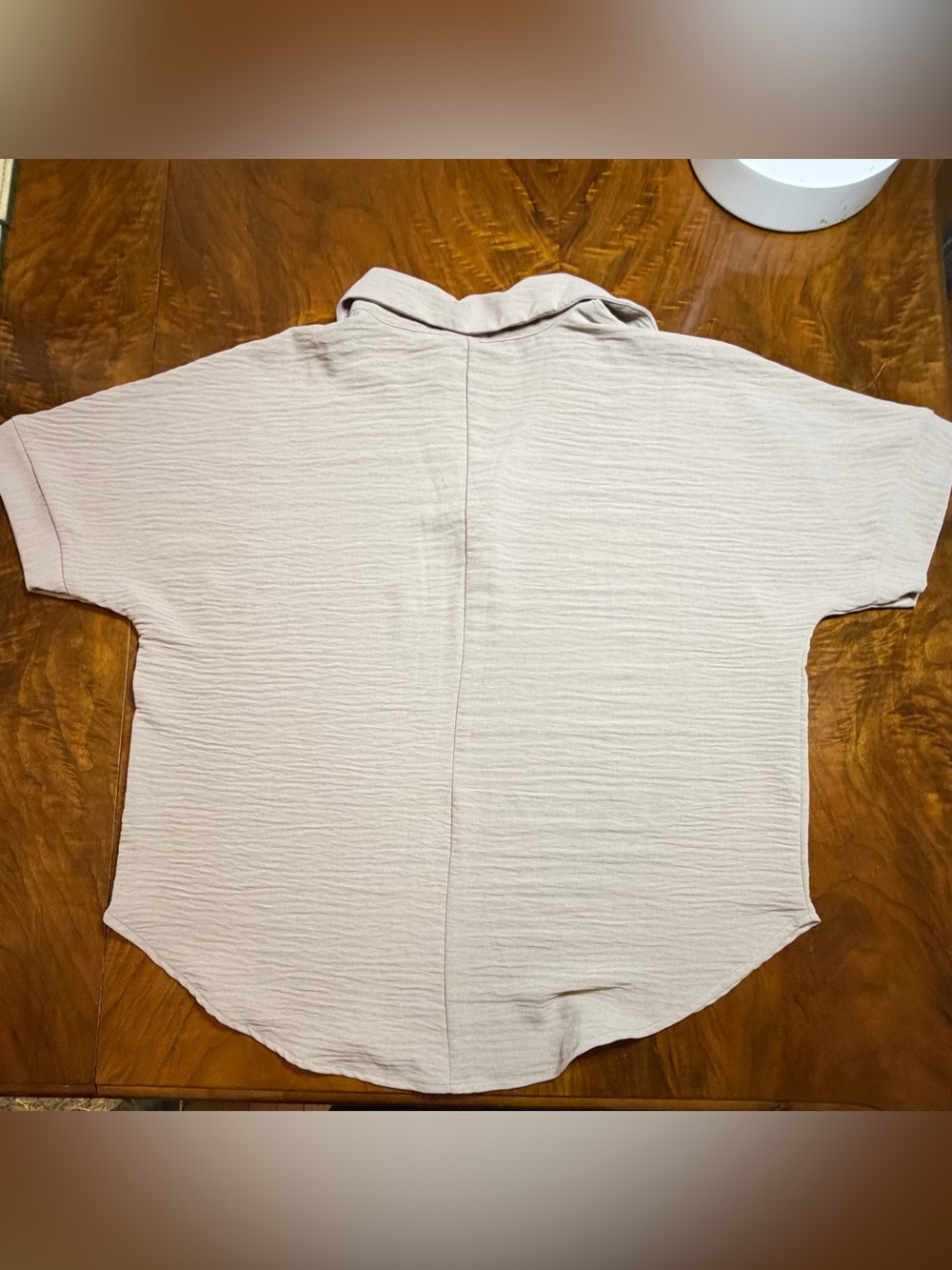 NWOT Zenana L Taupe Textured Polo Top | Collared V-Notch Neck | Curved Hem - Picture 2 of 7